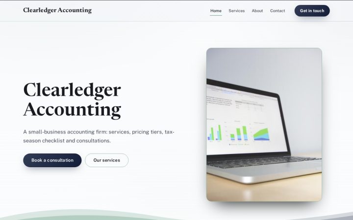 Home page of Clearledger Accounting, an example website