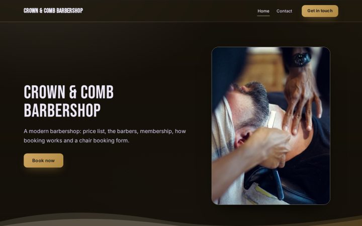 Home page of Crown & Comb Barbershop, an example salon, spa or grooming website made with the builder