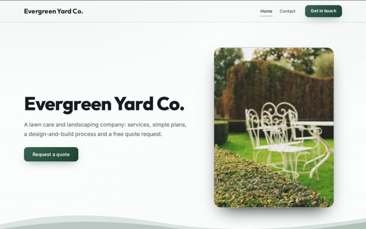 Home page of Evergreen Yard Co., an example trades website made with the builder
