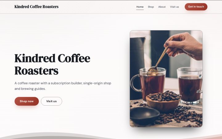 Home page of Kindred Coffee Roasters, an example website