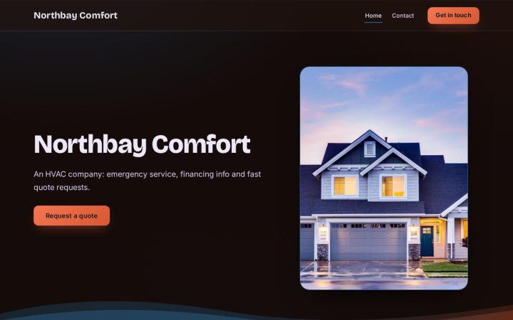 Home page of Northbay Comfort, an example website
