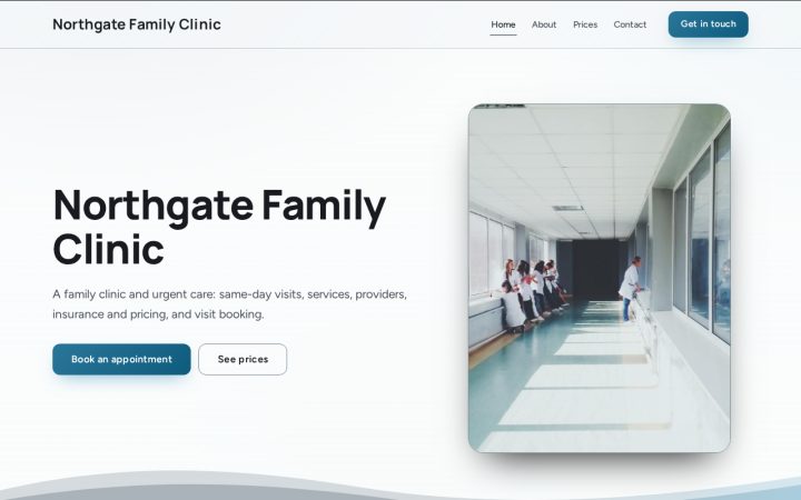 Home page of Northgate Family Clinic, an example website
