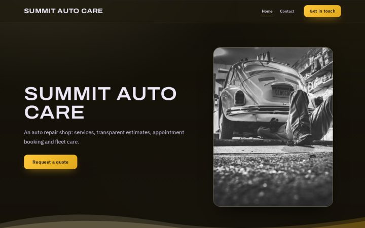 Home page of Summit Auto Care, an example website