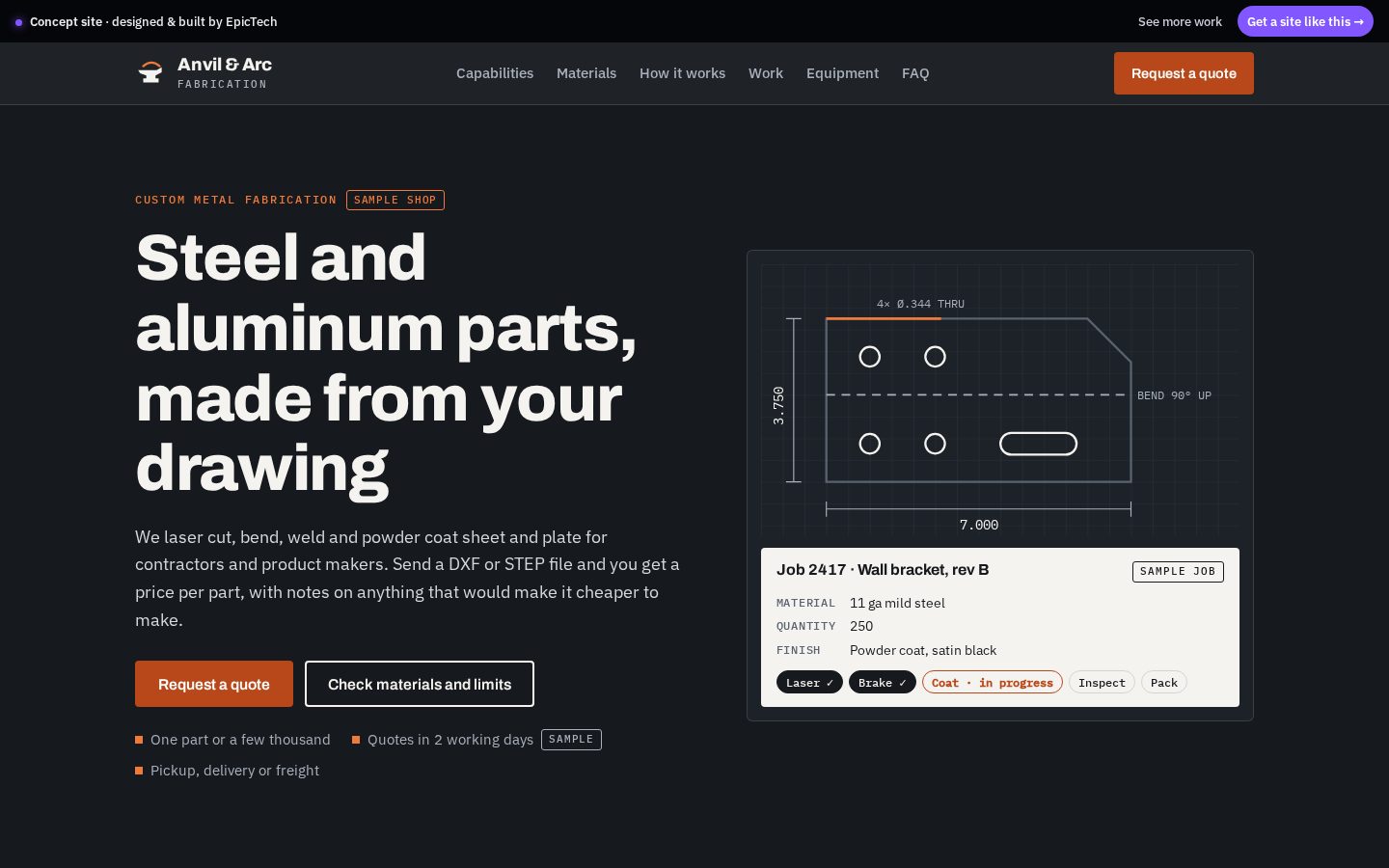 Anvil & Arc Fabrication website (concept)