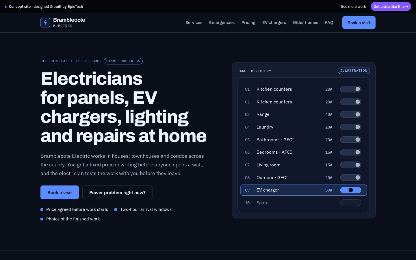 Bramblecote Electric website (concept)