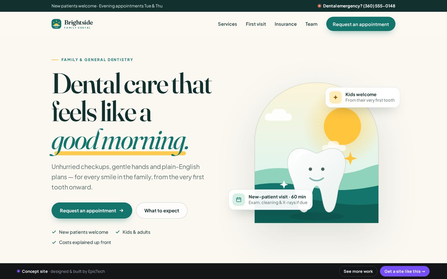 Brightside Dental homepage on a desktop screen