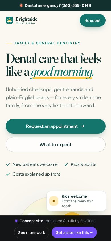 Brightside Dental homepage on a phone