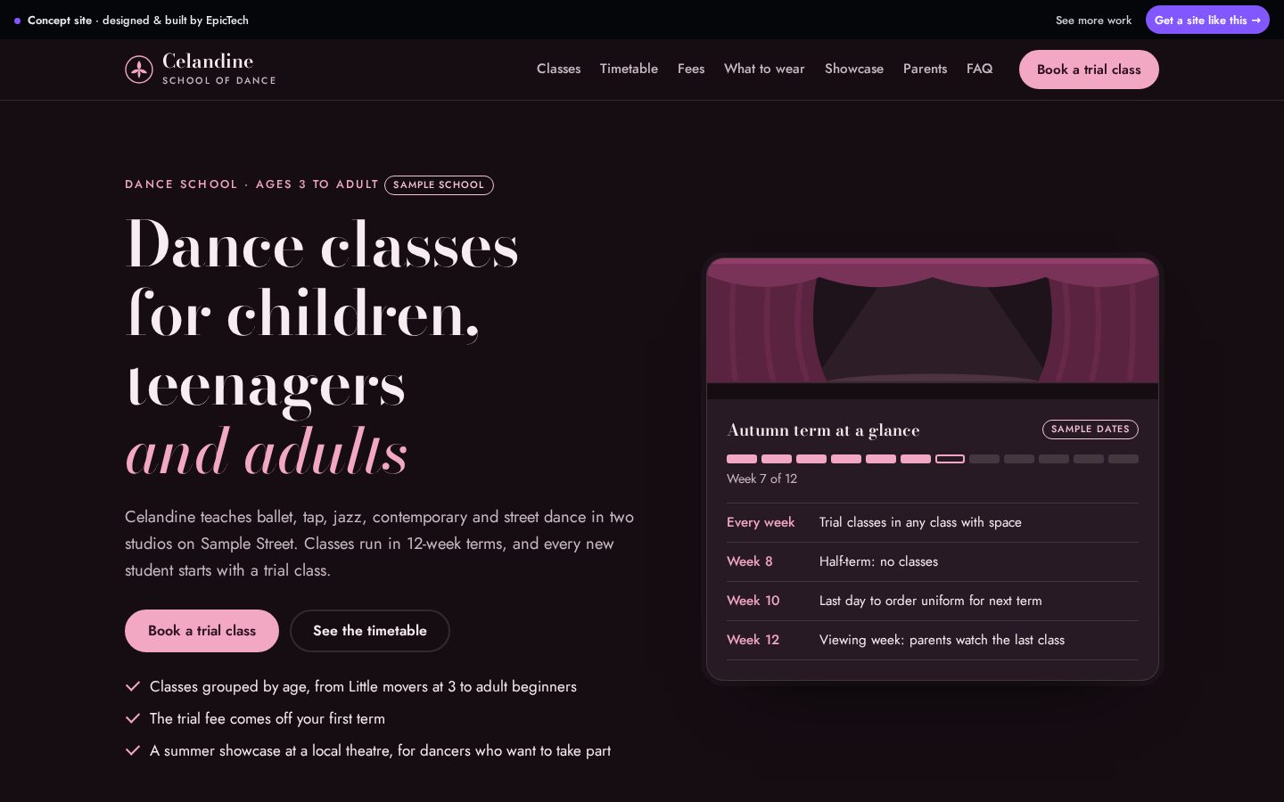 Celandine School of Dance website (concept)
