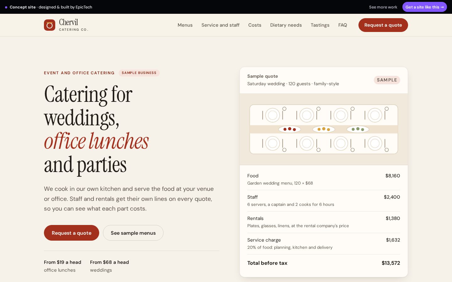 Chervil Catering Co. website (concept)