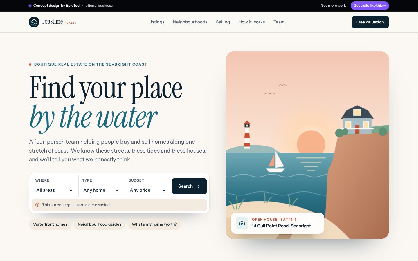 Coastline Realty homepage on a desktop screen