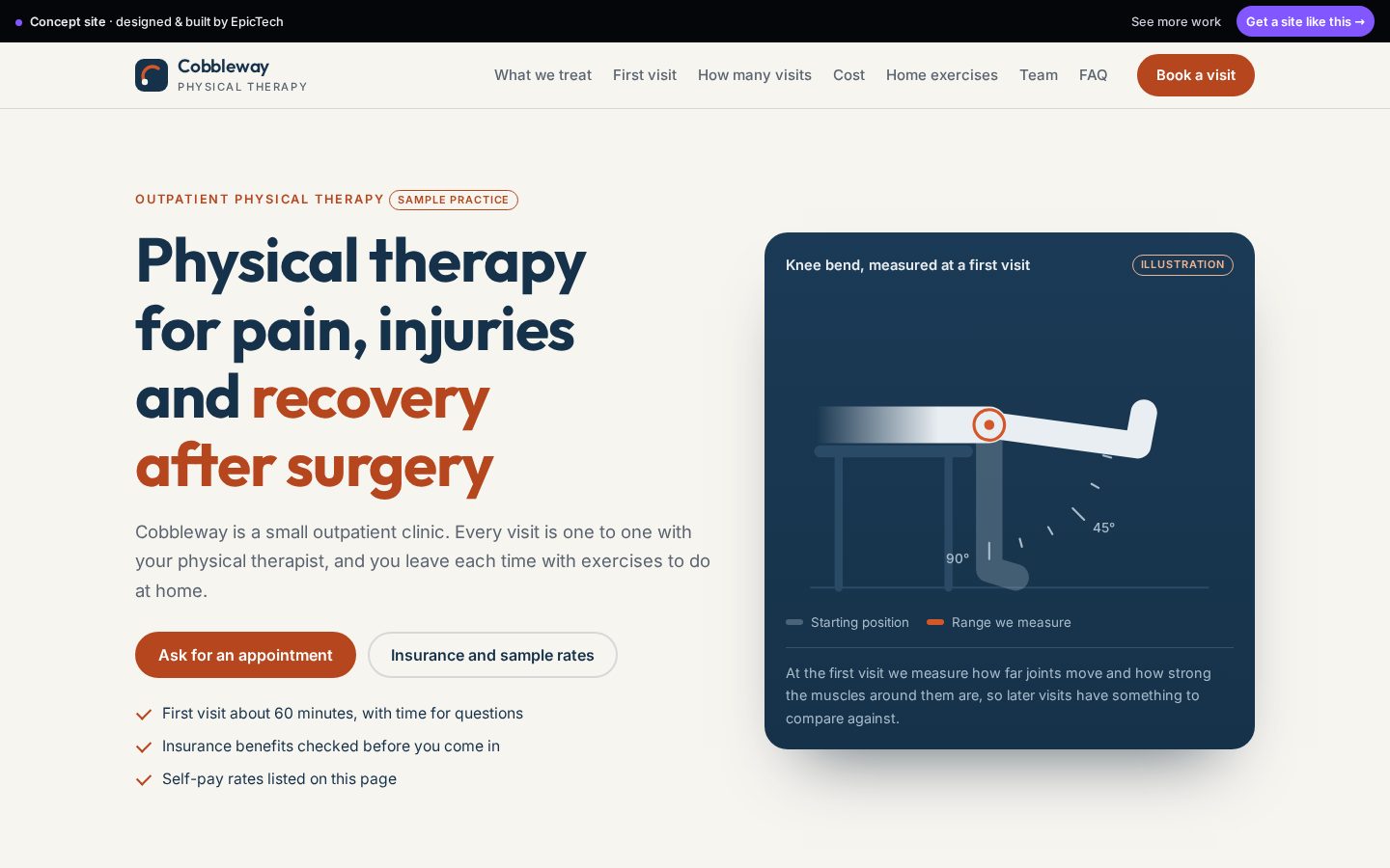 Cobbleway Physical Therapy website (concept)