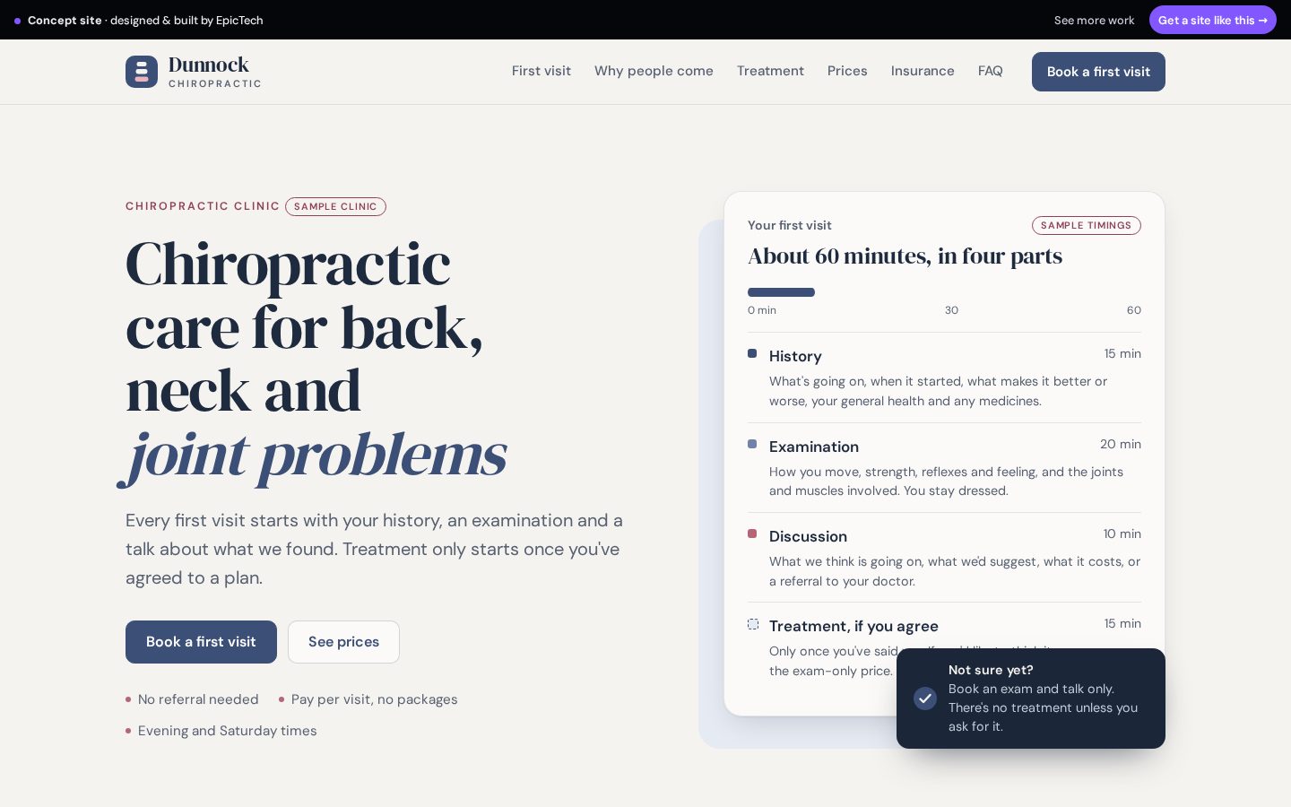 Dunnock Chiropractic website (concept)