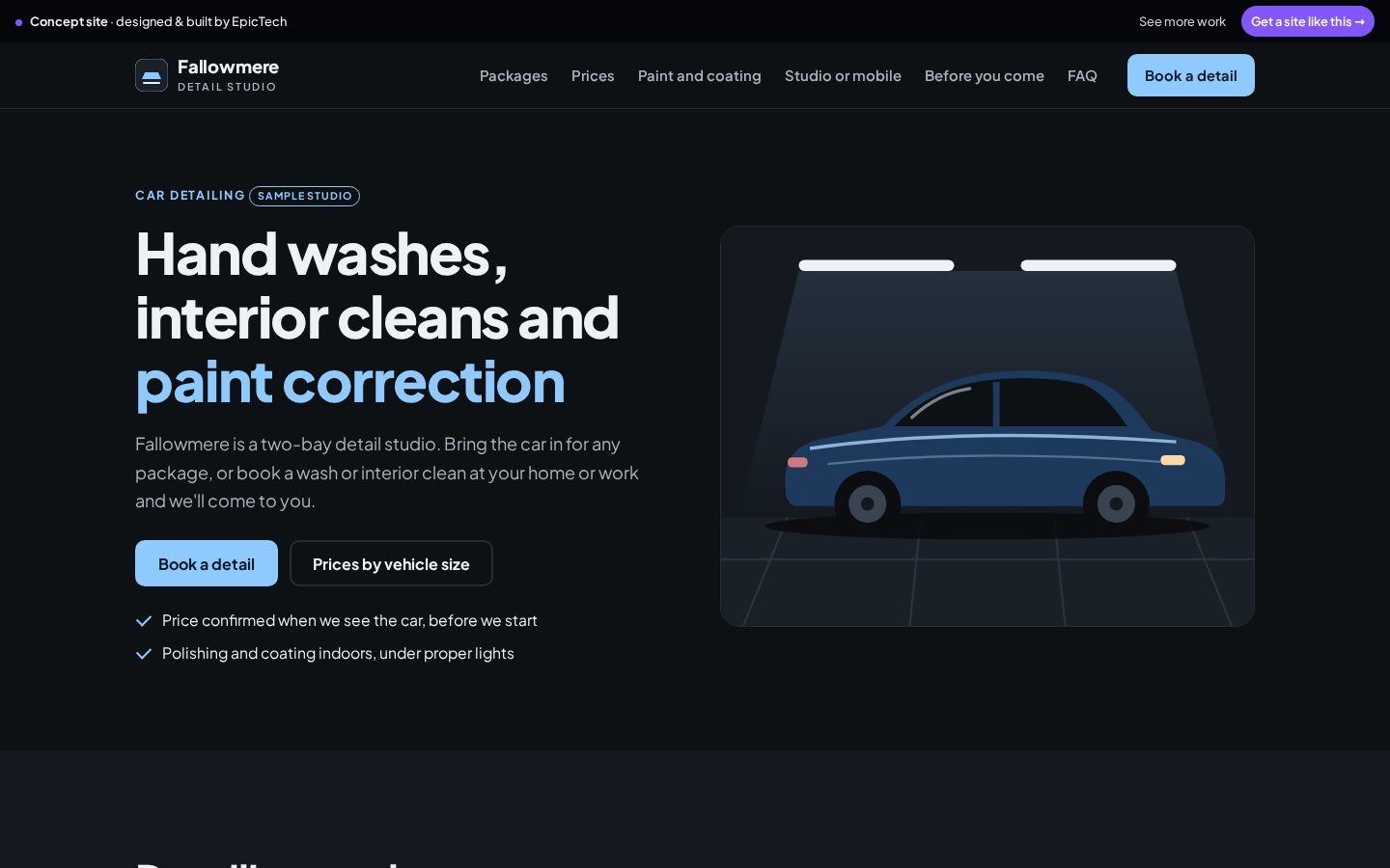 Fallowmere Detail Studio website (concept)