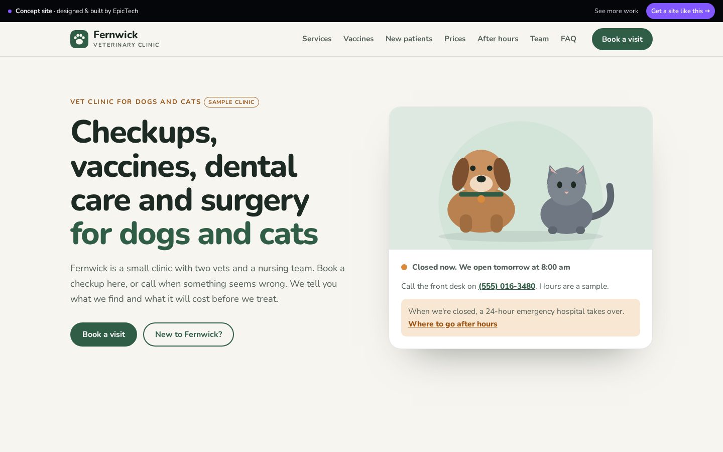 Fernwick Veterinary Clinic website (concept)