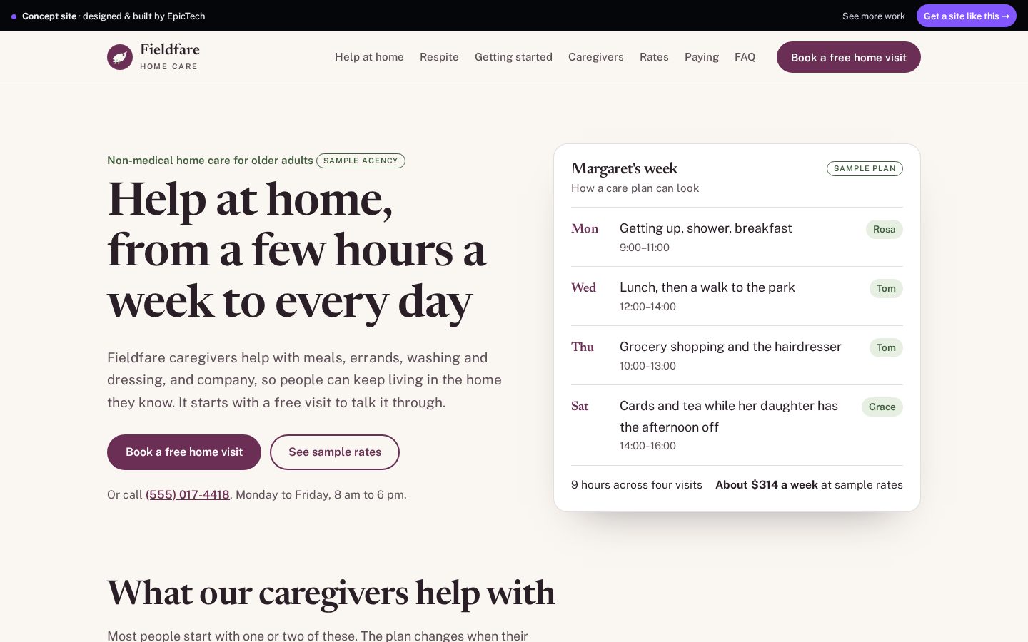 Fieldfare Home Care website (concept)