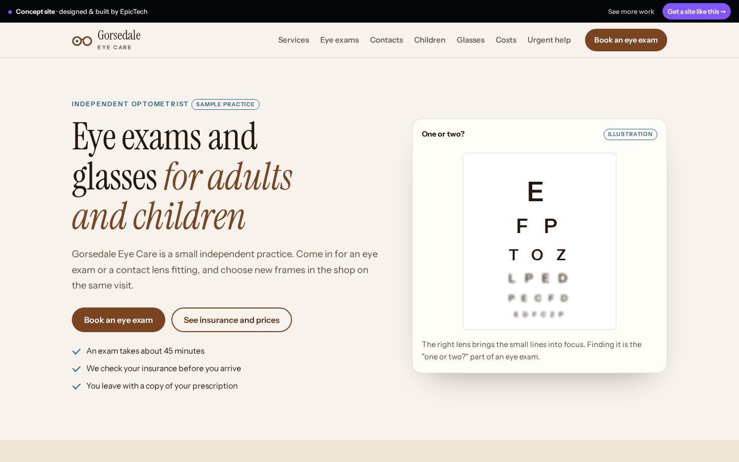 Gorsedale Eye Care website (concept)
