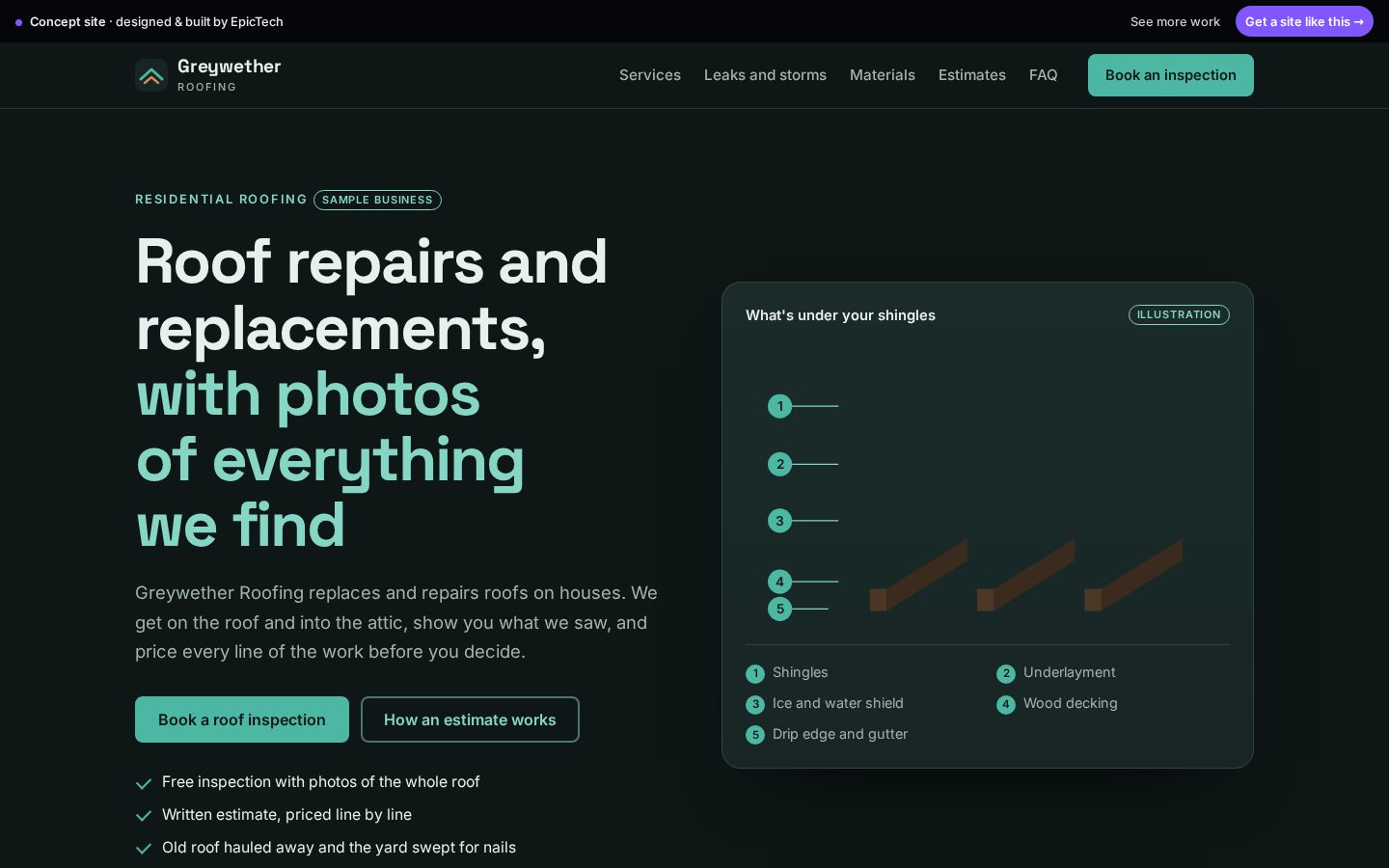 Greywether Roofing website (concept)