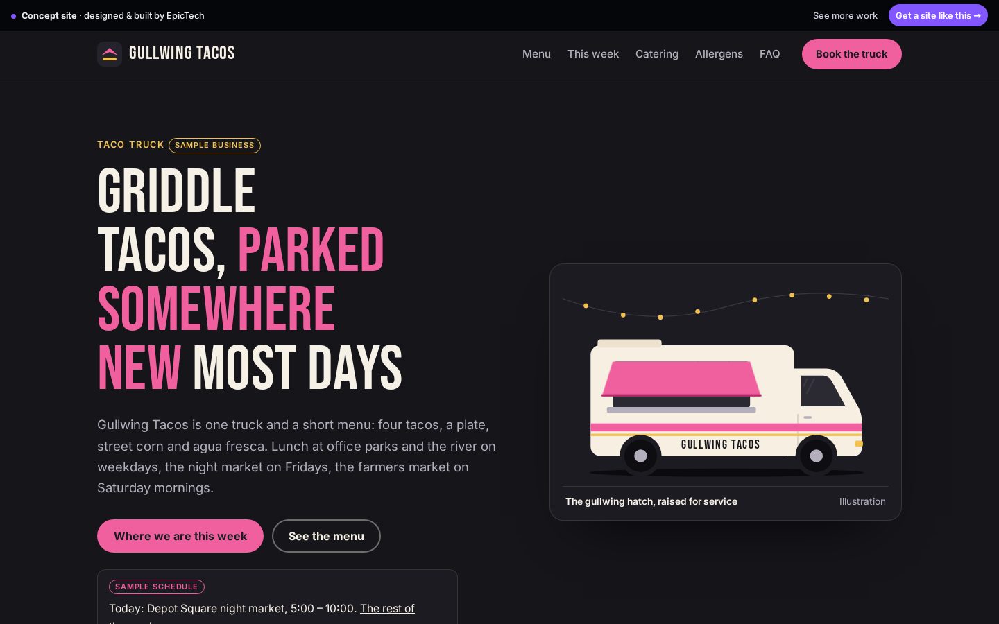 Gullwing Tacos website (concept)