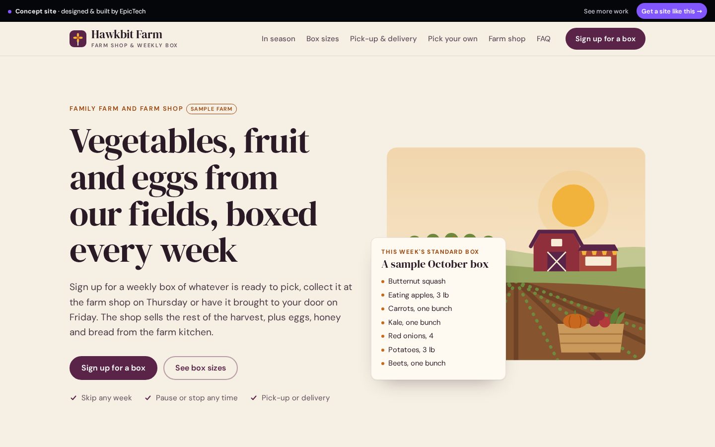 Hawkbit Farm website (concept)