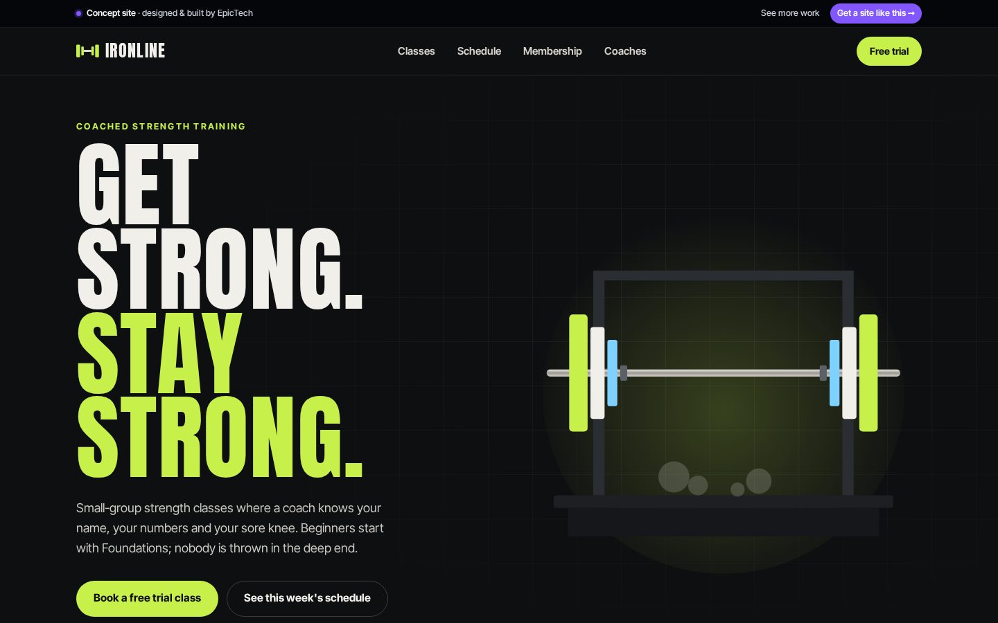 Ironline Fitness homepage on a desktop screen