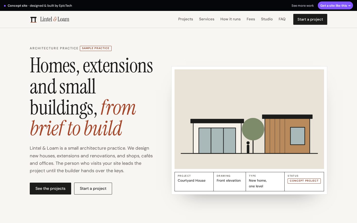 Lintel & Loam Architects website (concept)