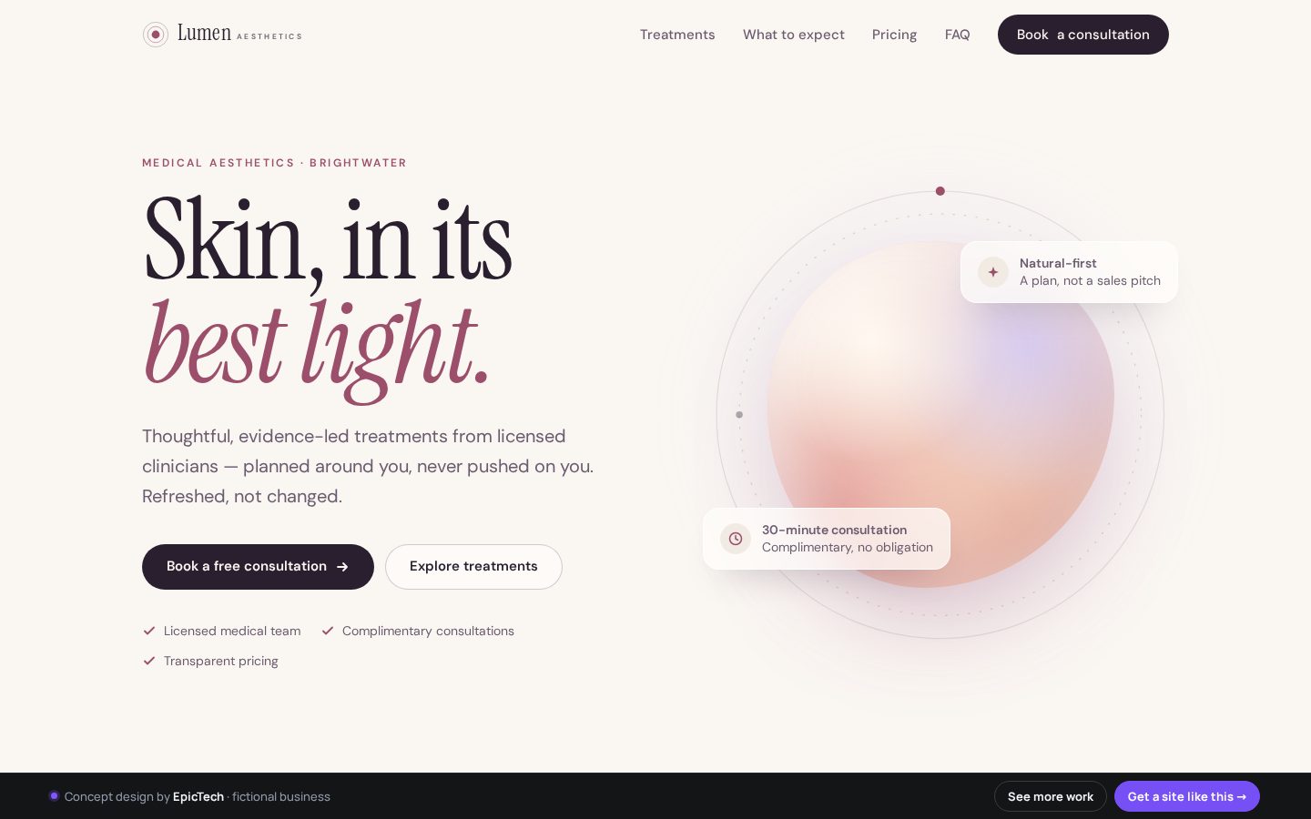 Lumen Aesthetics homepage on a desktop screen