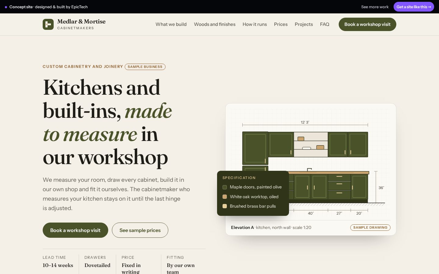 Medlar & Mortise Cabinetmakers website (concept)