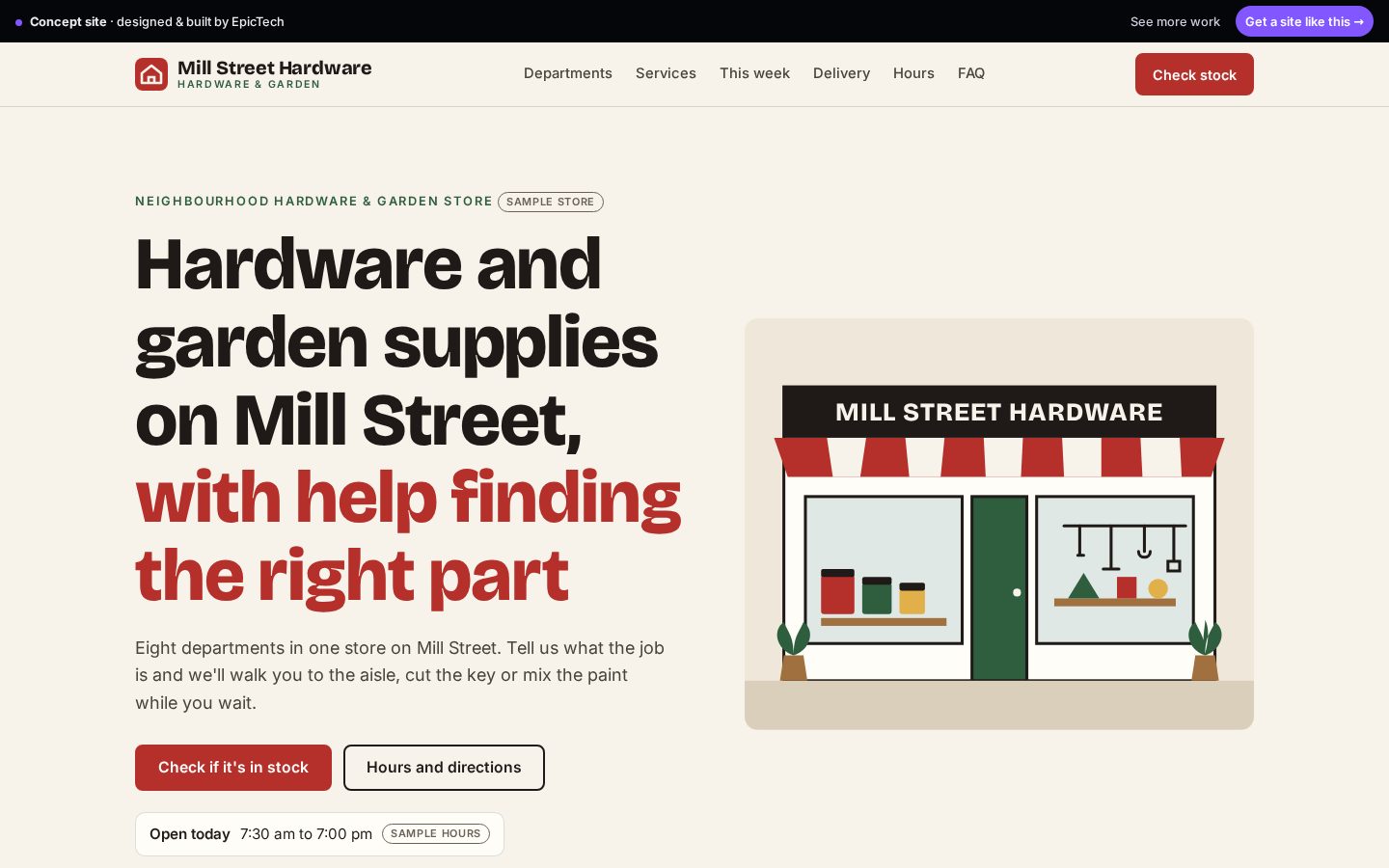 Mill Street Hardware website (concept)