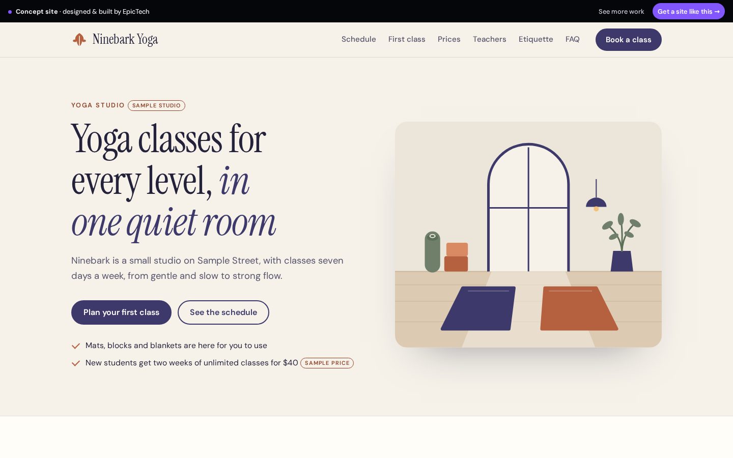 Ninebark Yoga website (concept)