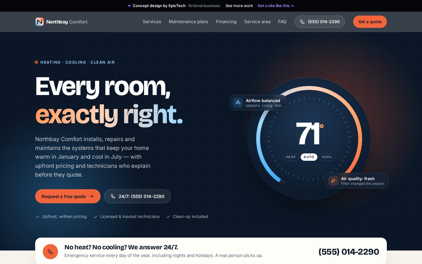 Northbay Comfort homepage on a desktop screen