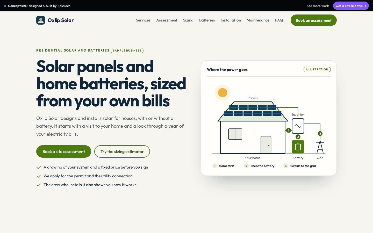 Oxlip Solar website (concept)