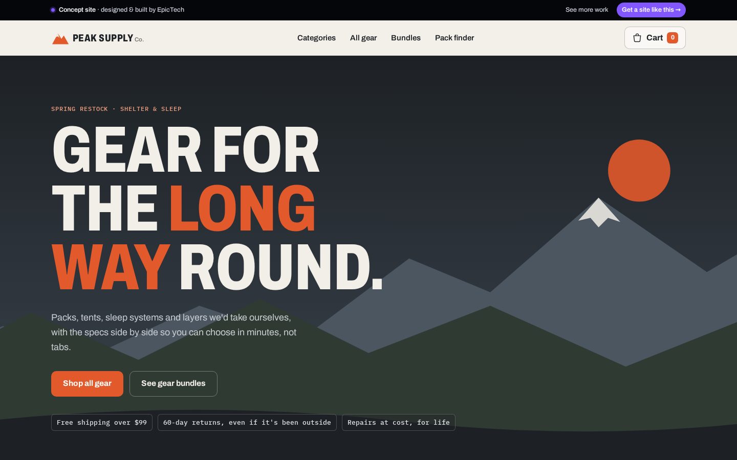 Peak Supply Co. homepage on a desktop screen