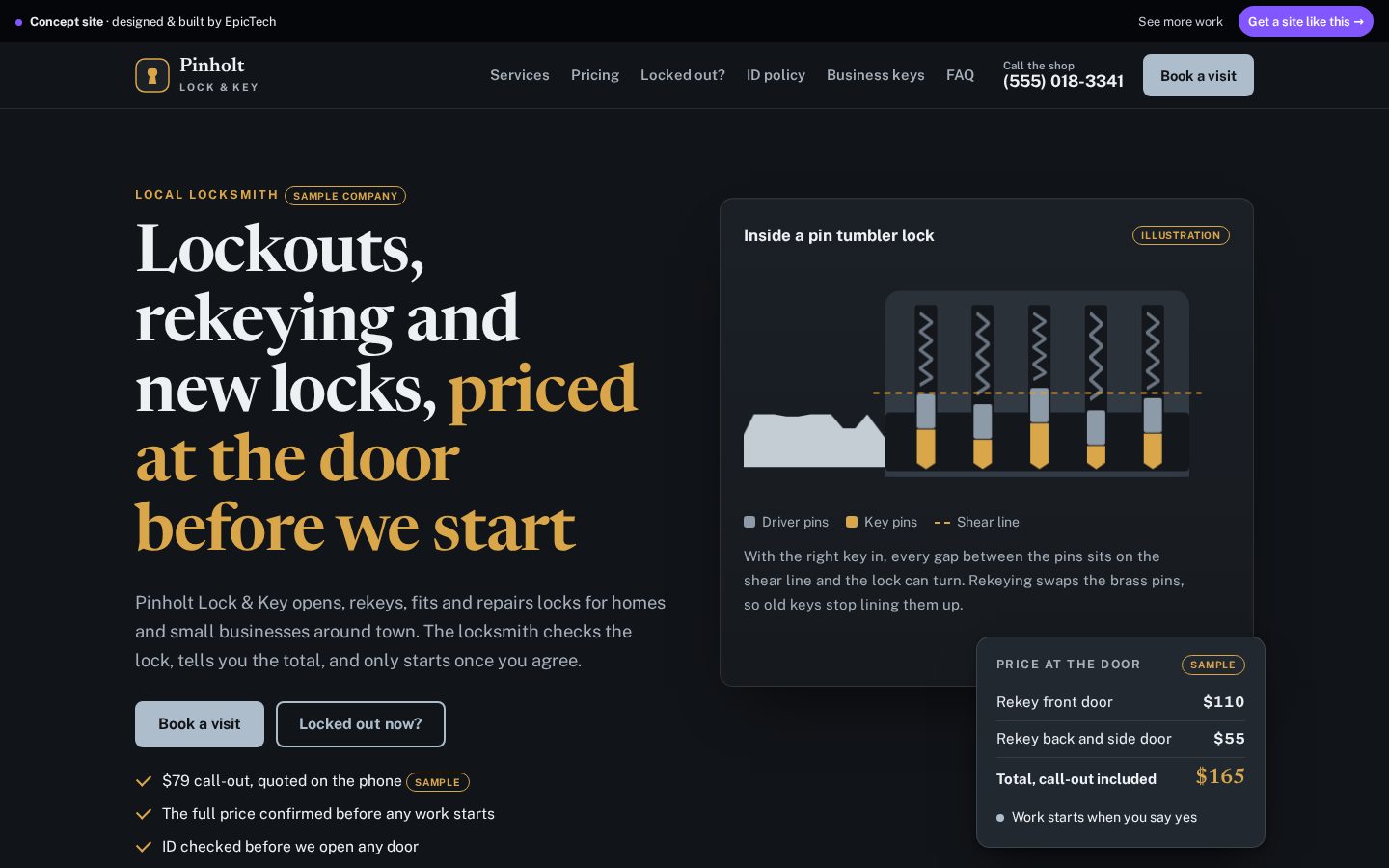Pinholt Lock & Key website (concept)