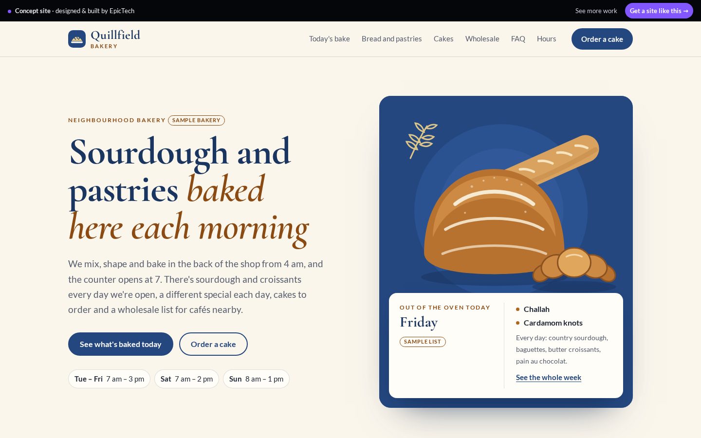 Quillfield Bakery website (concept)