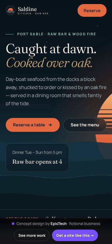 Saltline Kitchen homepage on a phone