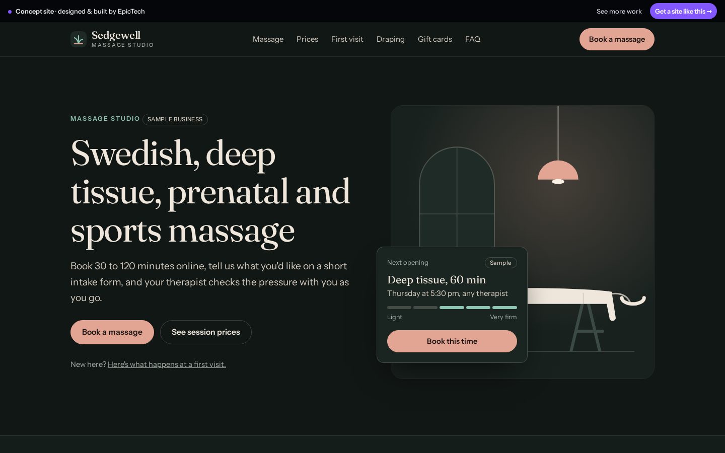 Sedgewell Massage Studio website (concept)
