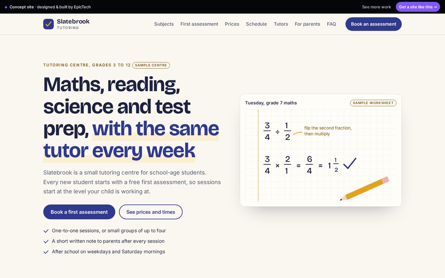 Slatebrook Tutoring website (concept)
