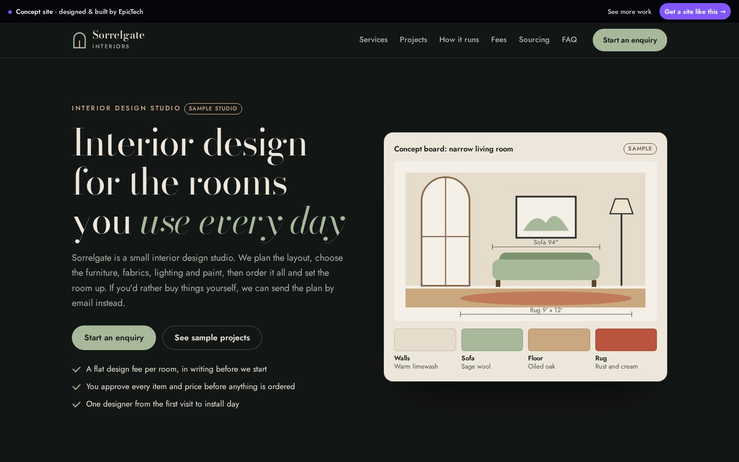 Sorrelgate Interiors website (concept)