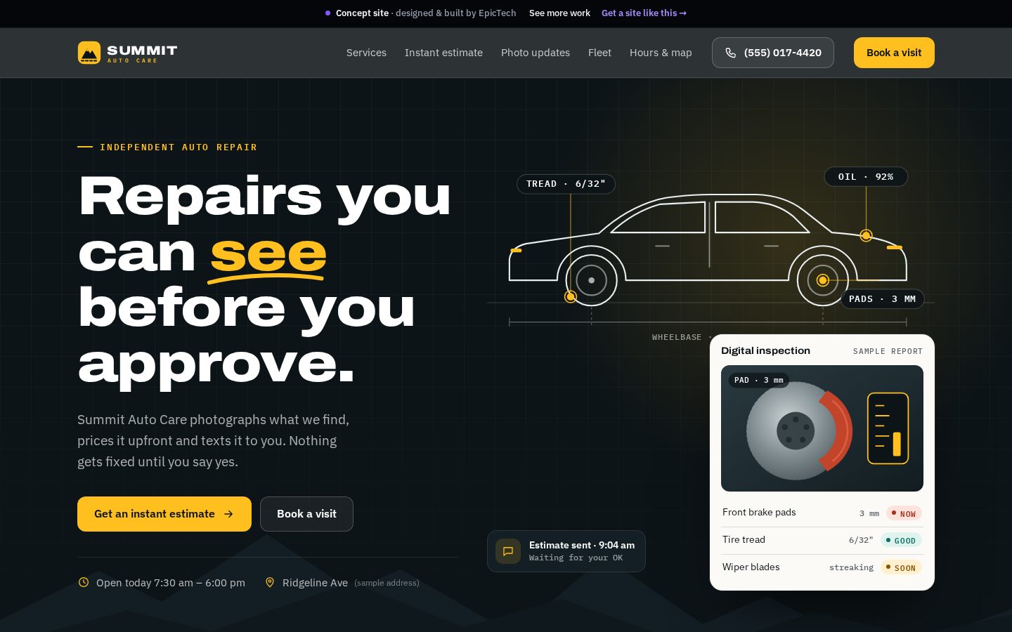 Summit Auto Care homepage on a desktop screen