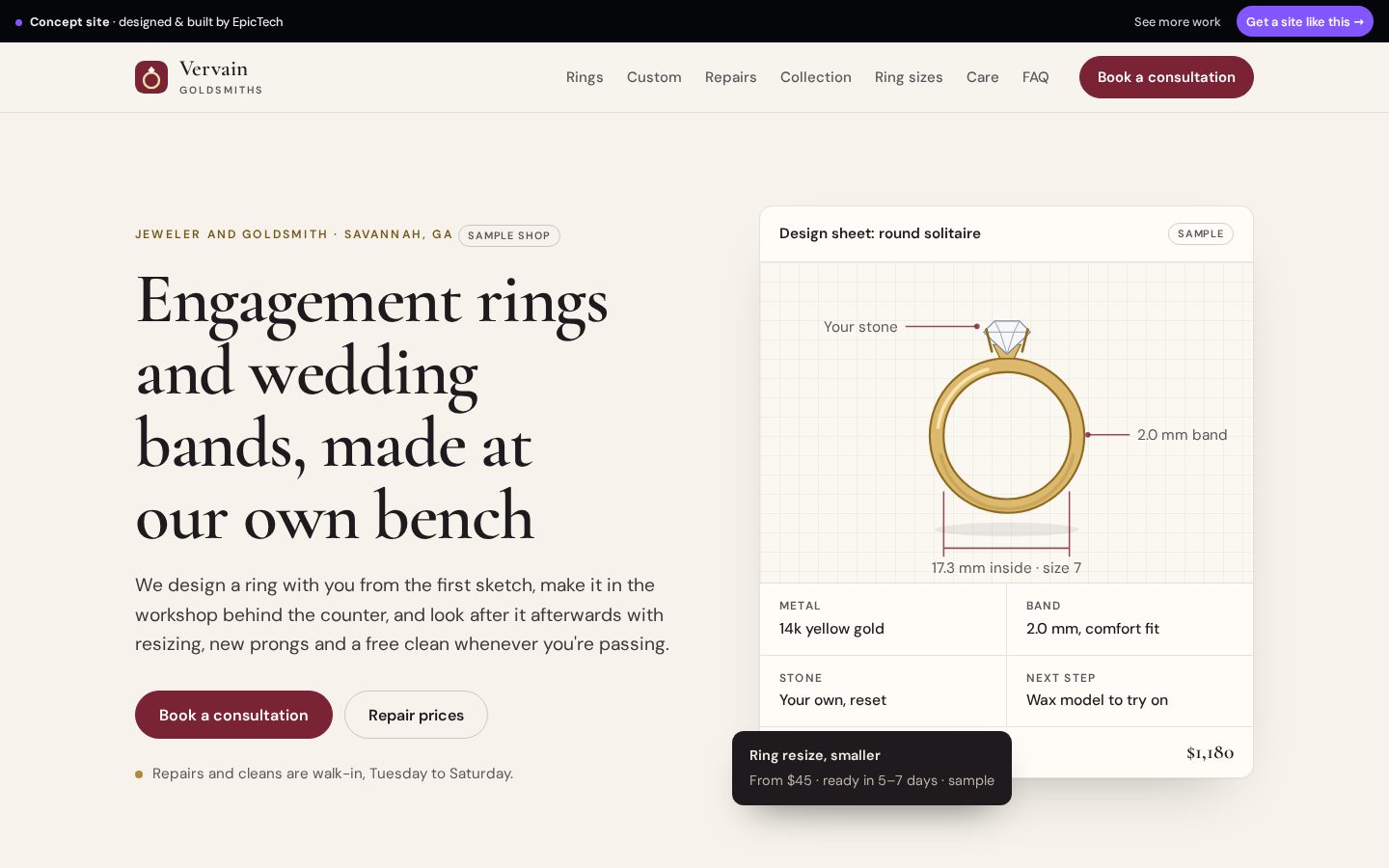 Vervain Goldsmiths website (concept)