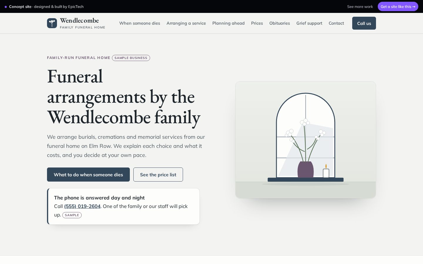Wendlecombe Family Funeral Home website (concept)
