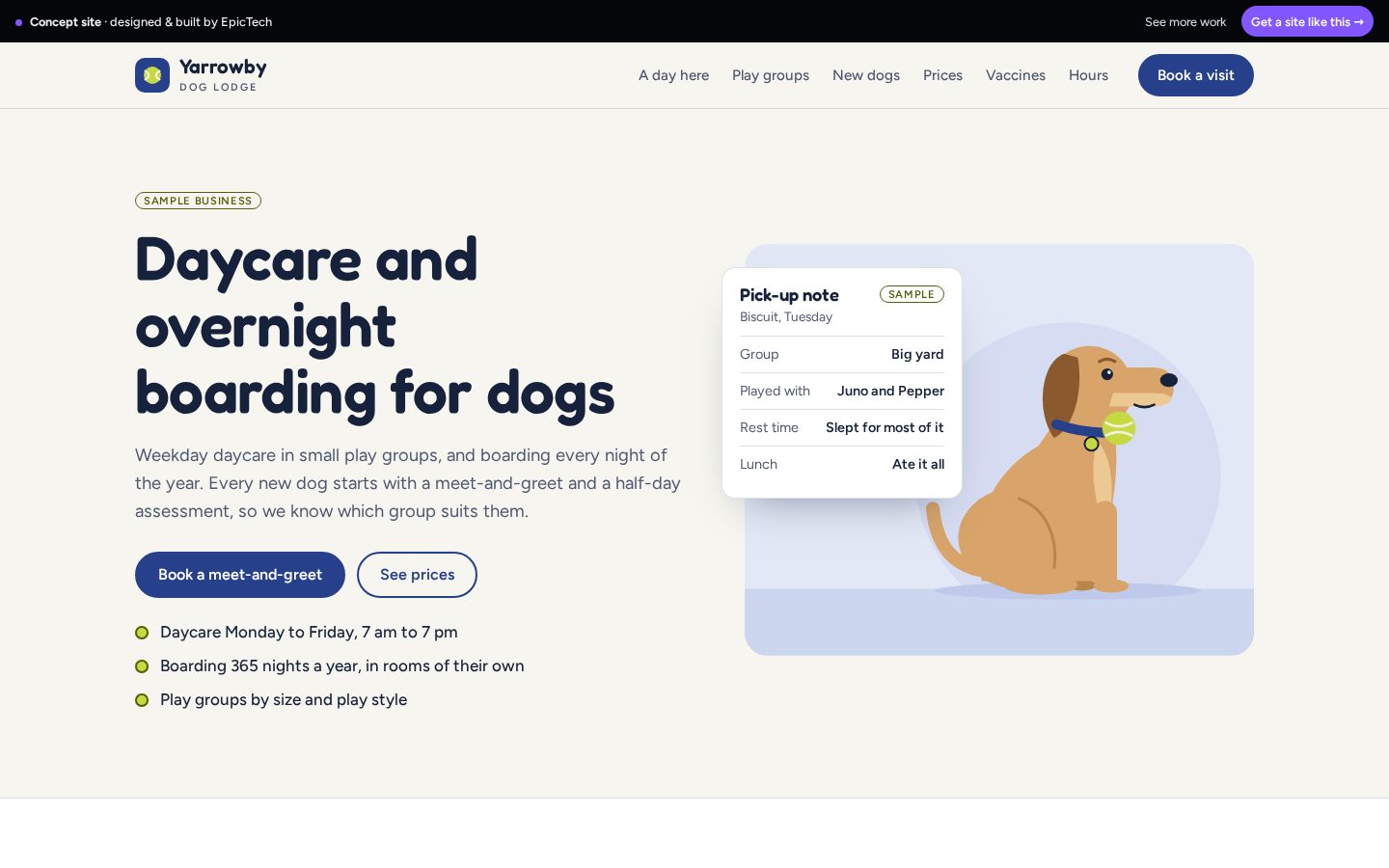 Yarrowby Dog Lodge website (concept)